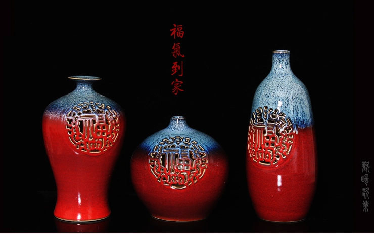 Jingdezhen merry modern home decoration handicraft pottery three - piece ceramic vase decoration hc - 109