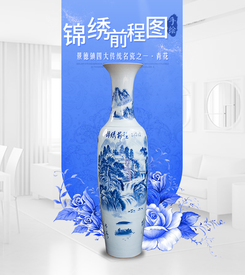 Hand made bright future of blue and white porcelain of jingdezhen ceramics of large vases, sitting room adornment of Chinese style hotel furnishing articles