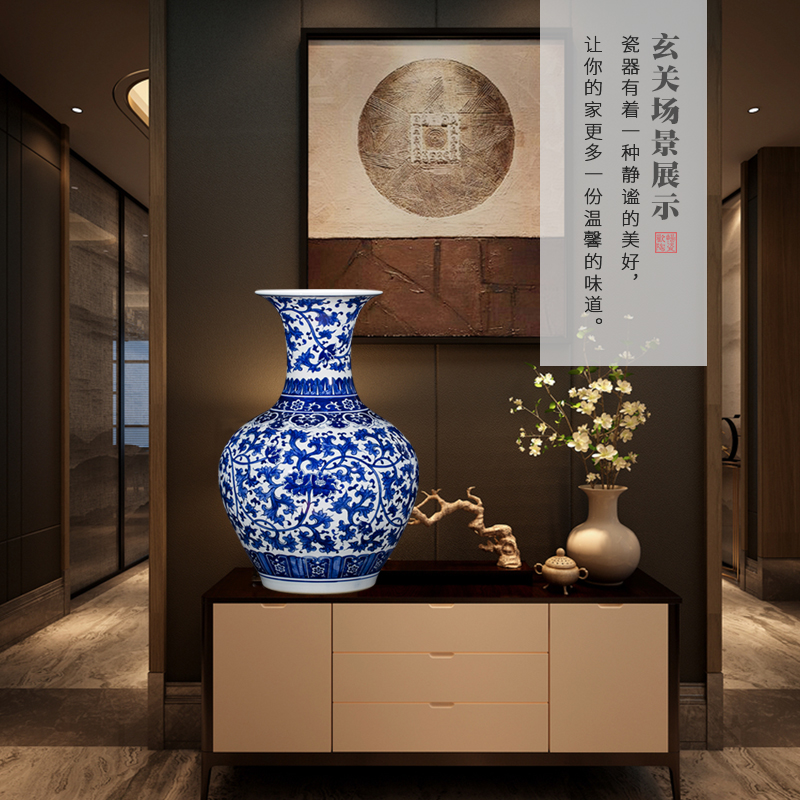 Large blue and white porcelain of jingdezhen ceramics of Large vases, flower arranging antique hand - made of branch lotus Chinese style living room furnishing articles
