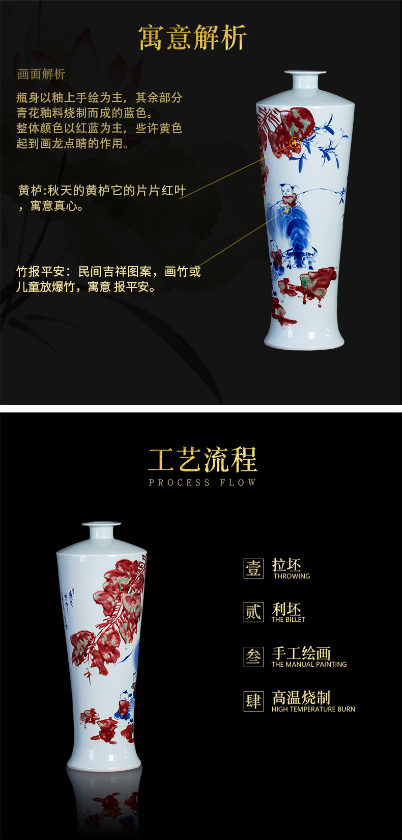 Famous master of jingdezhen ceramics hand - made vases, flower arrangement enjoy sitting room of Chinese style household decorative furnishing articles