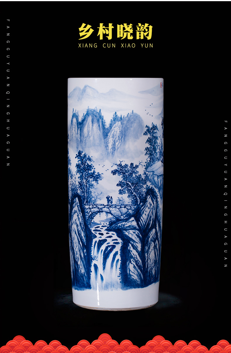 Landscape painting of jingdezhen ceramics vase hand - made landing big sitting room place the study decorate calligraphy and painting scroll cylinder