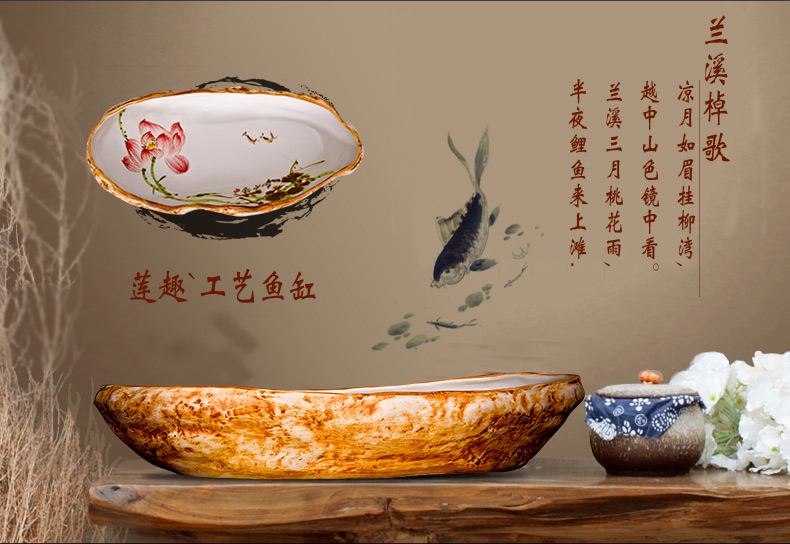Jingdezhen ceramic aquarium classical imitation stone turtle hand lotus lotus goldfish bowl bowl lotus basin to breed fish h2