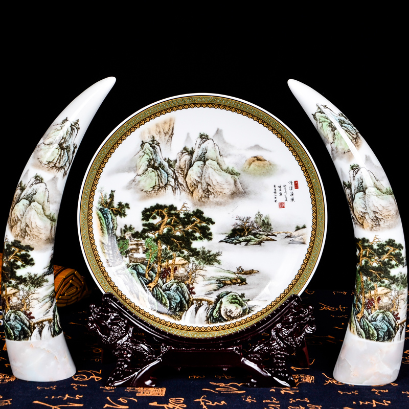 Cb74 creative ceramic famille rose ivory three - piece suit to decorate medium size plate of modern classical home furnishing articles furnishing articles sitting room