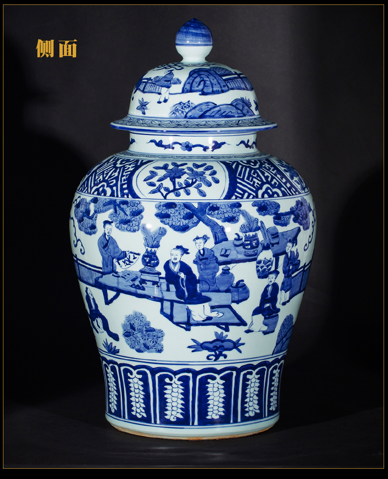 Jingdezhen ceramic floor big vase hand - made antique imitation Ming blue and white porcelain sitting room porch place large ornament