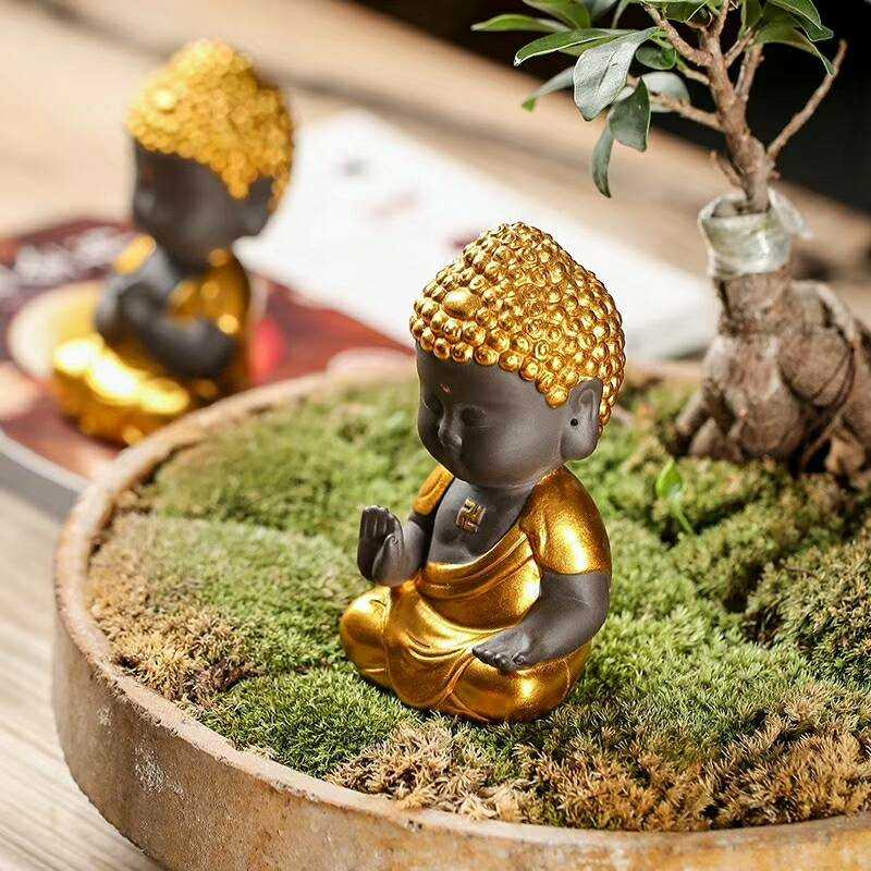 Tea pet little gold Buddha Zen Purple Sand piece can play meditation prayer for home decoration car mounting parts
