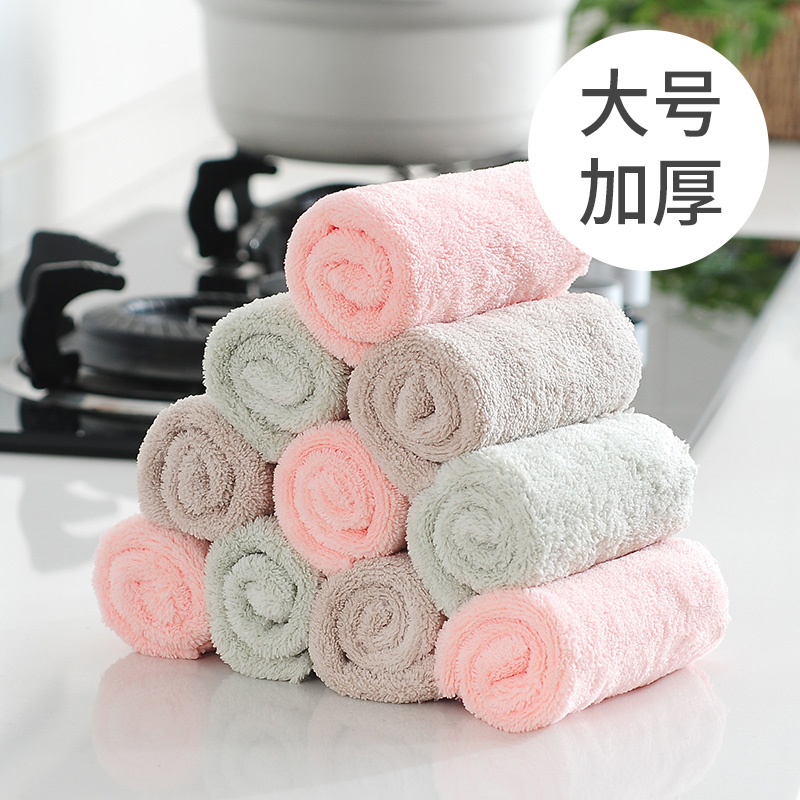 Thickened Coral Flannel housework Double-sided water-absorbing no-hair kitchen Supplies not stained with oil rubbing table to oil dishcloth