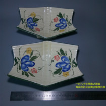 A pair of 80 s blue and white pastel flowers elegant source old porcelain plate underglaze hexagonal fruit plate