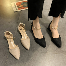 Overseas Baotou Sandals Womens Tide 2021 Summer New Line of Ribbon Temperament Coarse Heel High Heels Shoes Women Shoes