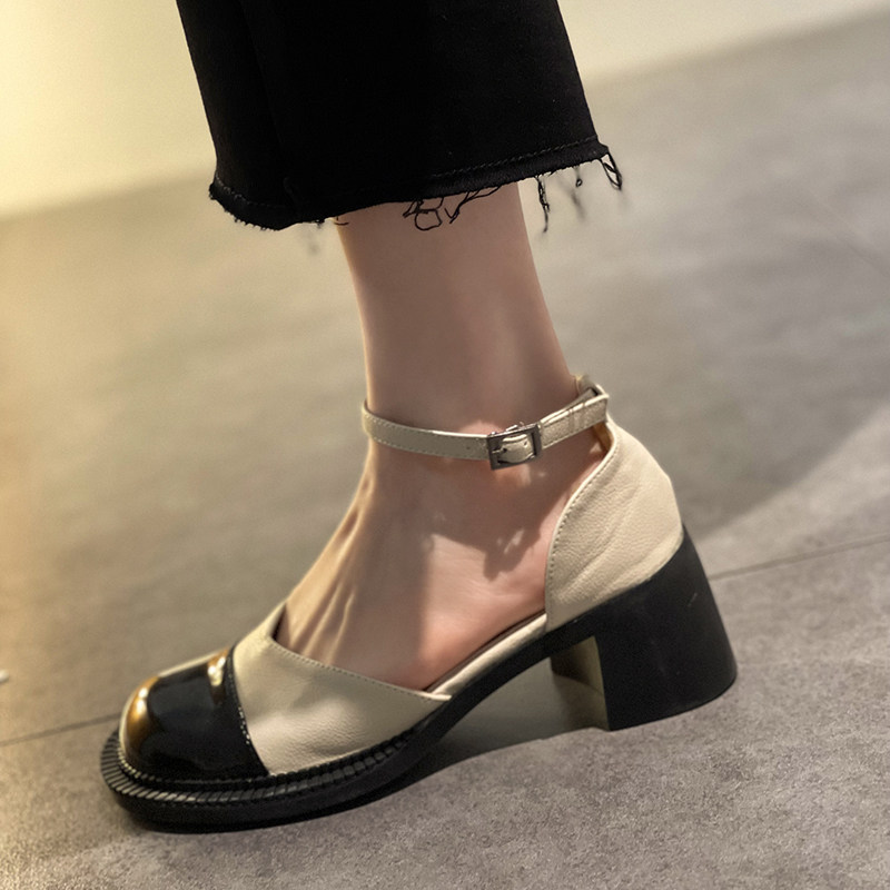 Overseas Small Leather Shoes Women Summer Thin 2021 New sandals Little crowdwomen Coarse Heels Mary Treasures Style Women Shoes