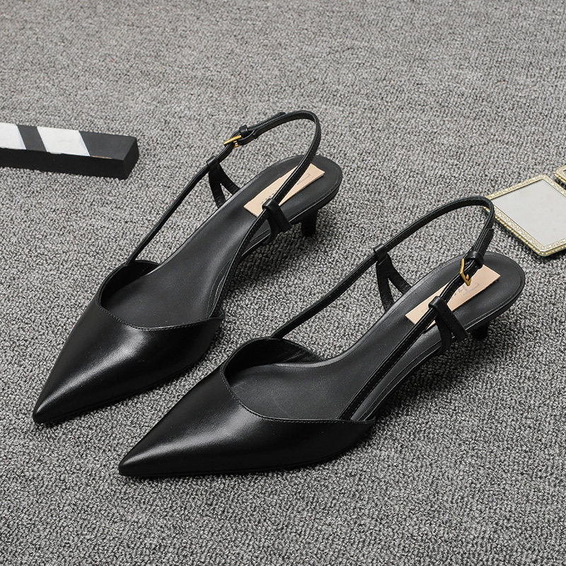 Overseas Women Shoes 2021 Summer With Buckle Design High Heel Shoe Pointed Cat Heel Shoes Baotou Black Single Shoe Tide