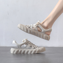 Overseas Baotou Lacing Sports Sandals Women 2021 New Women Shoes Genuine Leather Cave Shoes Hollowed-out Small White Shoes