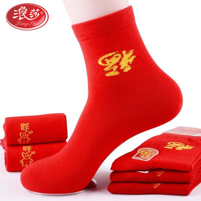 Wansha men and women cotton socks combed cotton breathable sweat pure cotton furniture character life of the Big Red Festival of Marriage Socks