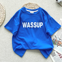 Early 2022 Summer new boy short sleeve T-shirt Klein blue pure cotton neutral loose shoulders CUHK