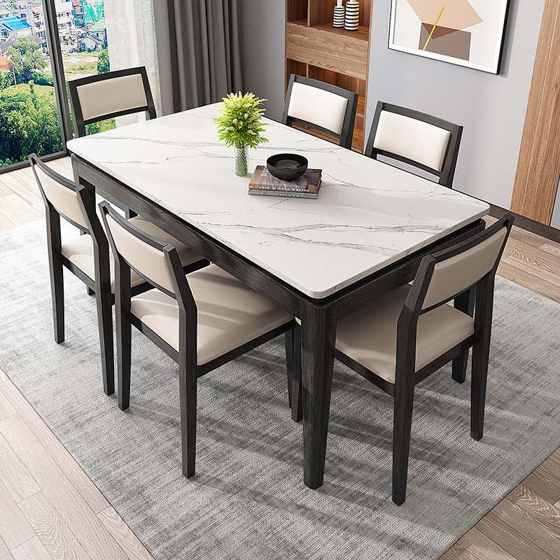 Slate dining table and chair combination rectangular solid wood dining table 4 people 6 people dining table 2022 dining table black table