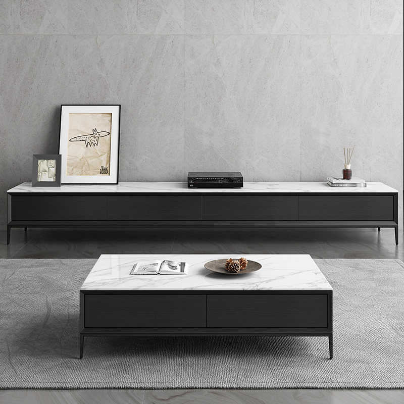 Slate TV Cabinet Coffee Table Combination Italian Light Luxury Small Apartment 2022 New Slate TV Cabinet Black Furniture