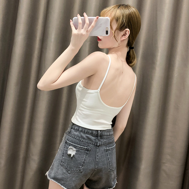 Summer chic back camisole ແມ່ຍິງຝ້າຍສັ້ນ backless ທີ່ມີແຂນຕ່ໍາສຸດແຫນ້ນໃສ່ເທິງນອກ