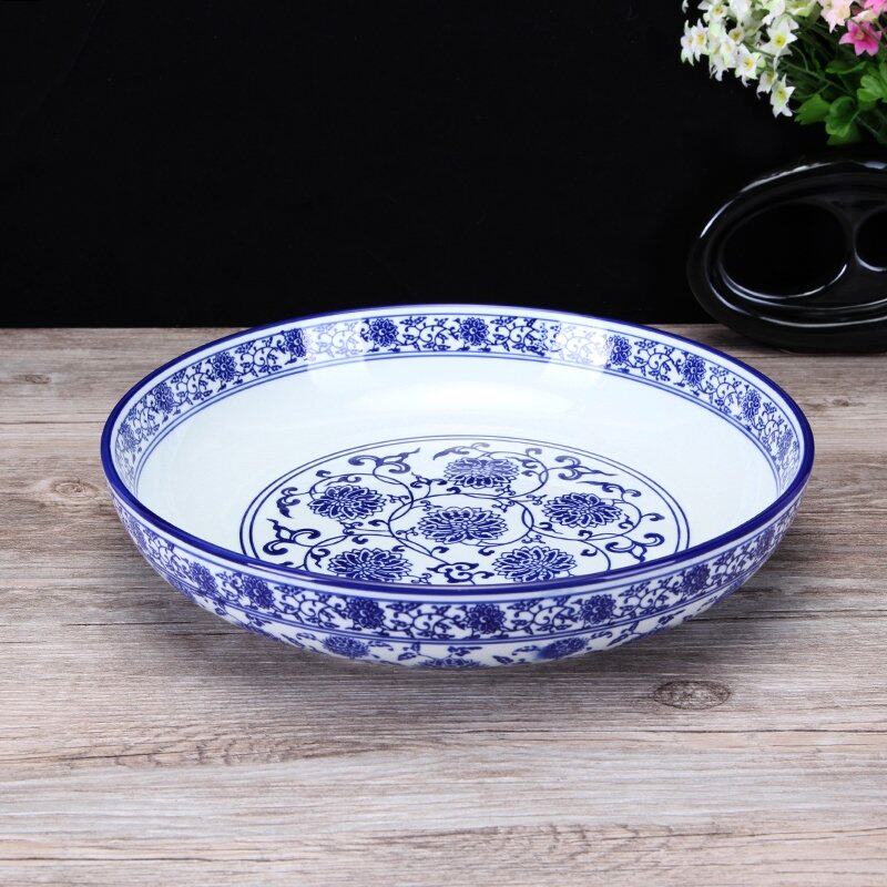 Green flower porcelain ceramic flat pan water dumplings dish Western dining tray Water fruit tray cool vegetable dish hot vegetable dish Schallapan beef steak dishes