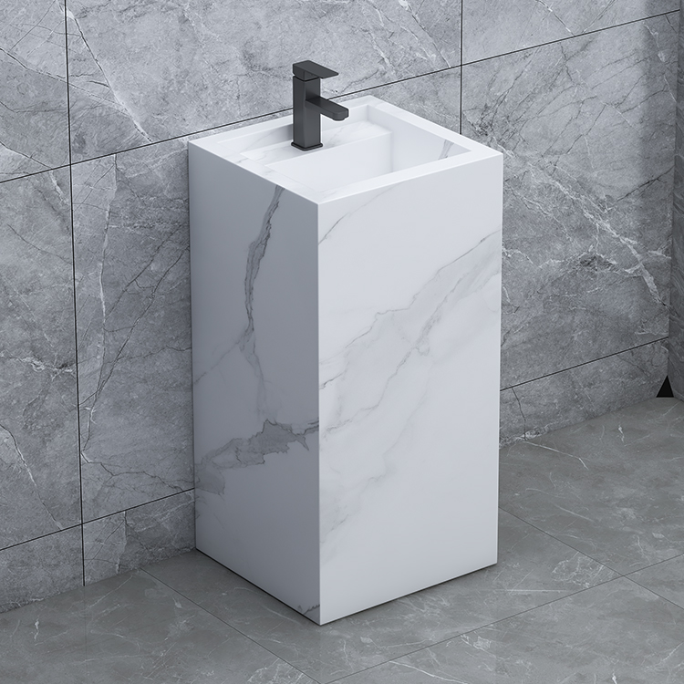 One-piece rock slab column basin washbasin balcony outdoor floor-to-ceiling marble villa vertical washbasin custom