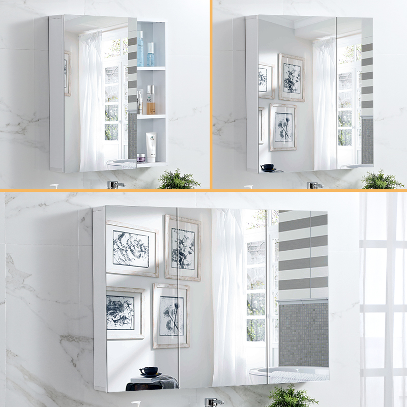 Space aluminum bathroom mirror cabinet with shelf Powder room mirror toilet mirror box Wall-mounted storage Wall-mounted cabinet