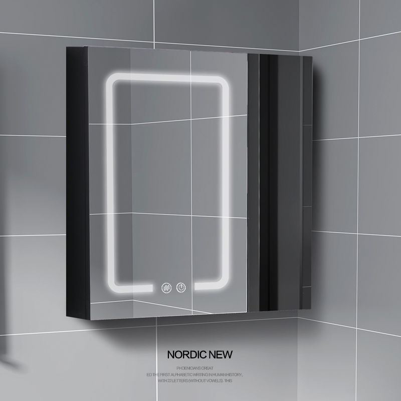 Space aluminum bathroom smart mirror cabinet with shelf Separate light anti-fog wall-mounted powder room wall-mounted mirror box