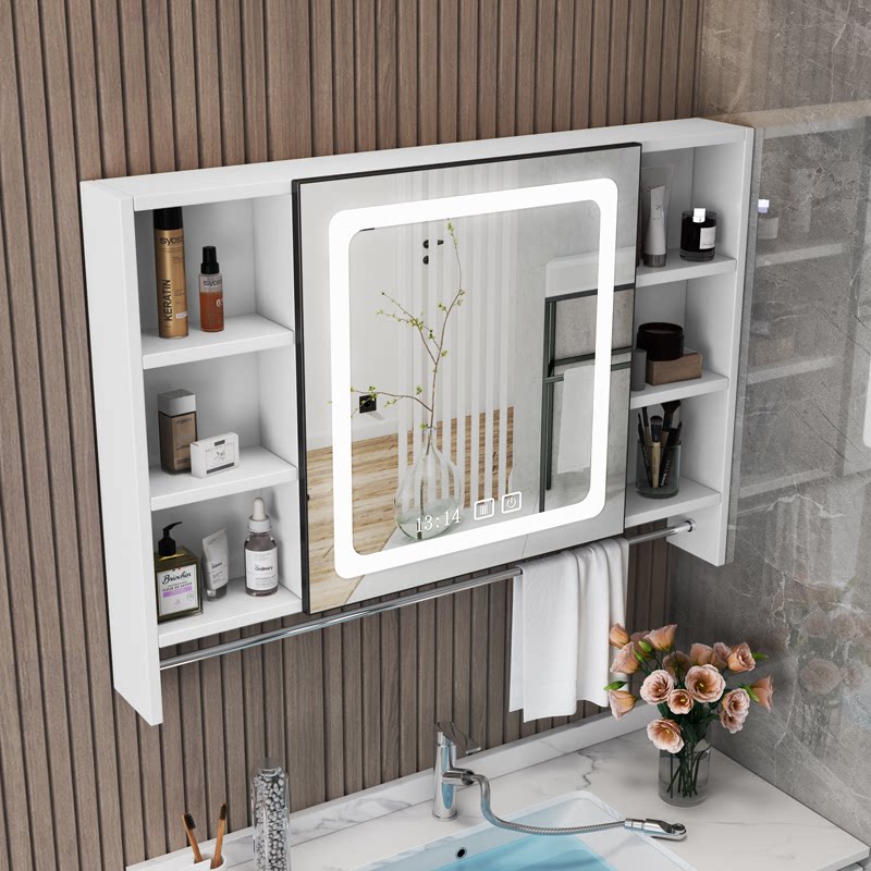 Space aluminum bathroom mirror cabinet with shelf wall hanging wall type intelligent bathroom mirror bathroom cabinet toilet mirror