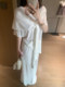 Popw LAOSHU White Water 2025 Comfortable Linen Set T-Shirt + Skirt + Shawl Three-Piece Set