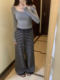 Super Comfortable Classic Color-Block Striped Wide-Leg Pants, Autumn and Winter 2025, Thick and Warm, Vintage Niche Floor-Length Pants