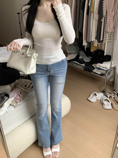 Popw Slim Fit Square Neck Basic Versatile Slimming Solid Color Long Sleeve T-Shirt Casual Top for Women