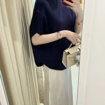 Popw LAOSHU Original Style, Lazy and Elegant Ladylike High-Neck Cape Top with a Sense of Sophistication