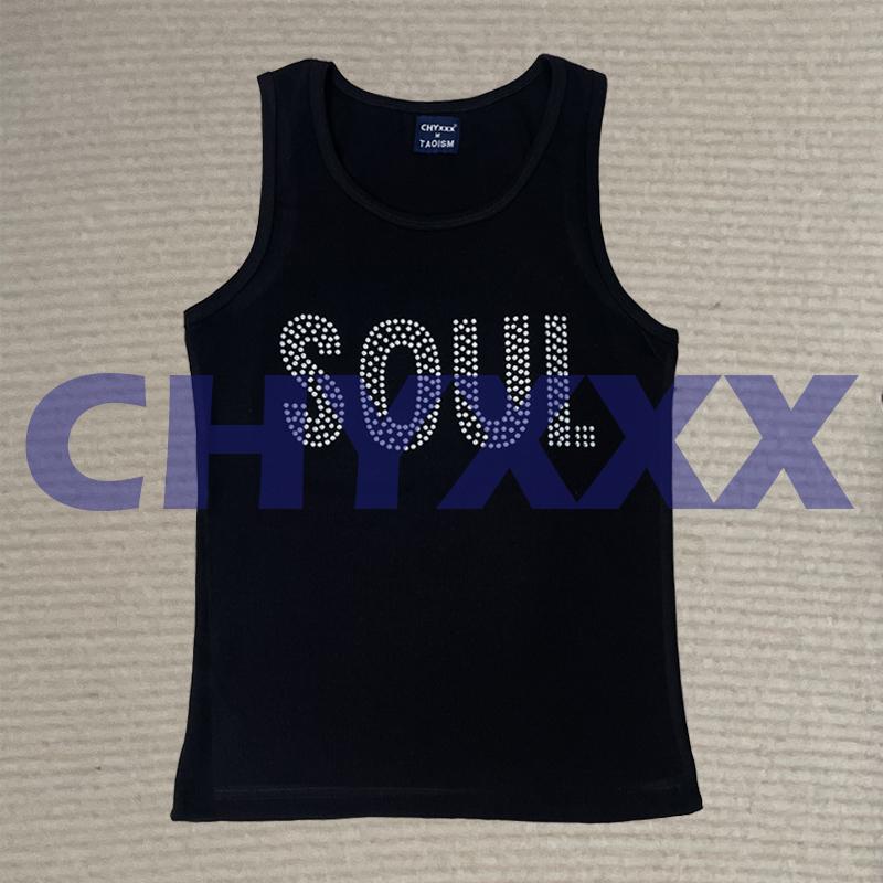 Chyxxxsoul Letter Replica Tribute Soul Tank Top Sp Rhinestone Power Unisex Non-Low-Cut