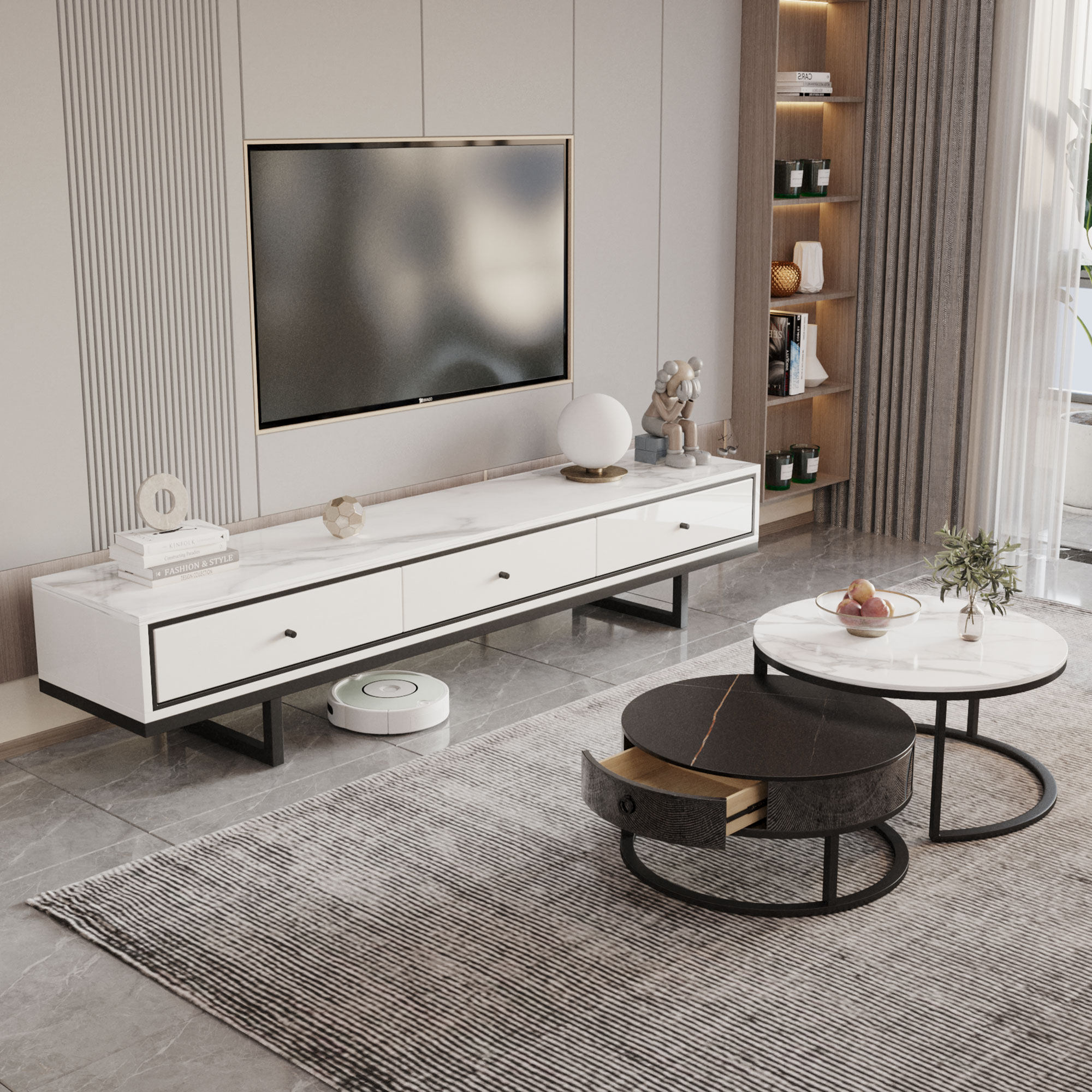 Rock plate tea table TV enclosure combined rear modern minimalist small family light lavish living room 2022 New Nordic wind