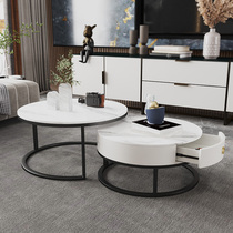 Round rock slate child mother coffee table Nordic living room simple modern net red small apartment small size table home light luxury