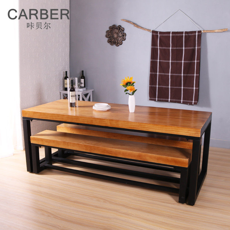 Nordic solid wood dining table rectangular home small apartment 46 people wrought iron table and chair combination bench simple modern American style