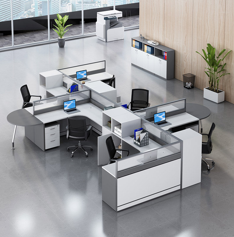 Four-place desk chair 4 staff station minimalist modern 6-person position screen partition card holder composition