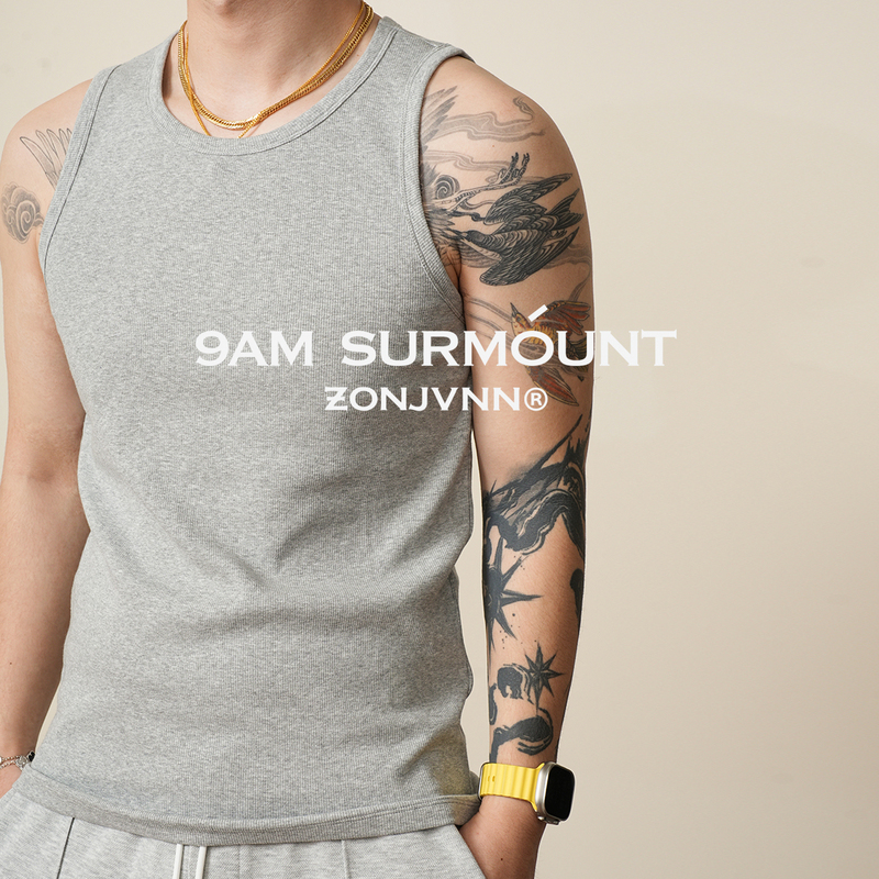 Zonjvnn Heavyweight Ribbed Tank Top, Tight-Fitting, Stretchy, Breathable, Slim-Fit Knit, Sporty, Summer, Large Size for Men
