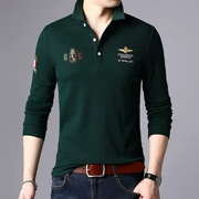 Áo thun nam tay dài polo áo thun màu trơn phần mỏng mùa thu trung niên đẫm máu cotton xu hướng cơ thể nam - Polo