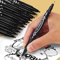 Small double-headed oily marker pen Small head thin head marker pen hook-up pen for childrens painting students with black art students Special stroke color quick-drying waterproof pen