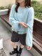 2025 Autumn/Winter New Korean Style Loose Slimming Round Neck Color Block Knitted Sweater for Women Versatile Sweater
