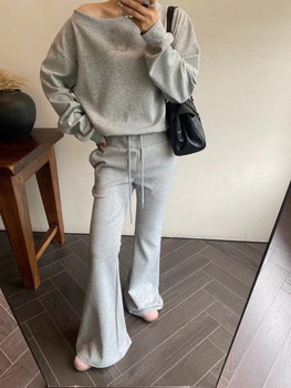 Two-Piece Set Genuine 2025 Spring New Korean Style Off-Shoulder Elegant Versatile Slim-Fit Sweatshirt Women's Casual Pants