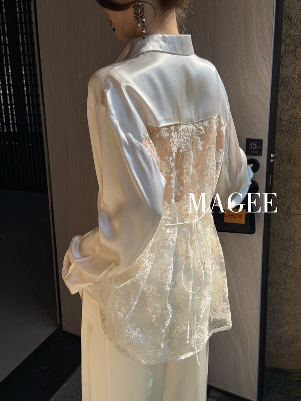 Magee2026Ss/Spring and Summer French Lace See-Through Splicing Backless Shirt Sun Protection Shirt Top for Women Magee2026Ss/Spring and Summer French Lace See-Through Splicing Backless Shirt Sun Protection Shirt Top for Women