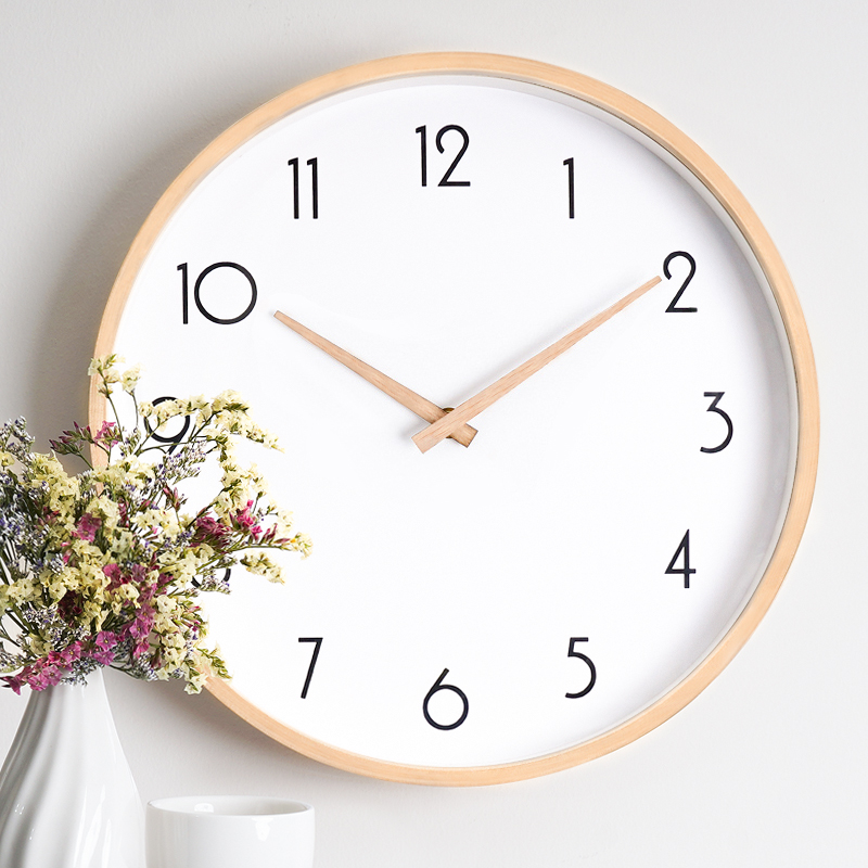 Nordic wall clock home living room hanging watch simple wooden clock solid wood clock muted log bedroom Japanese hanging wall