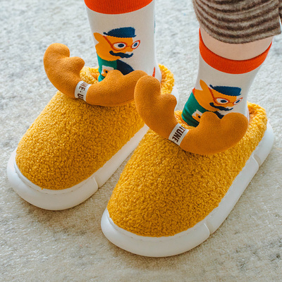 优调秋冬鹿角卡通毛绒棉拖鞋