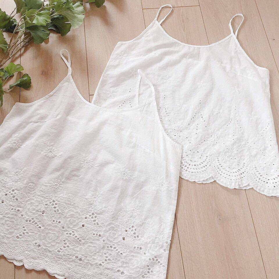 2022 South Korea East Gate Pure Cotton Hemp Hollowed-out Small Harnesses Vest White Lace Embroidered Flowers Short blouses woman