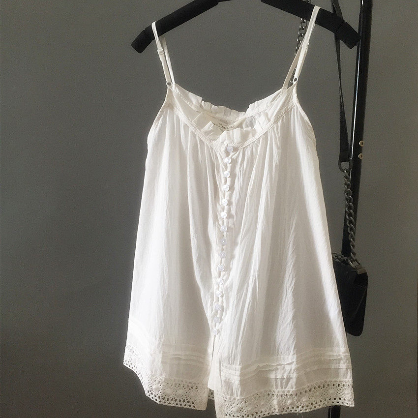White cotton linen harness beaten undershirt Agaric Lace Lace lace with a small frescoed cotton cloth vest
