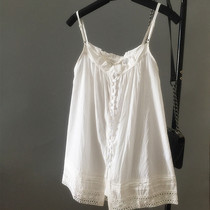 White cotton linen harness beaten undershirt Agaric Lace Lace lace with a small frescoed cotton cloth vest