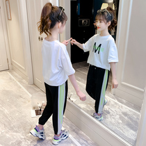 Girls summer suit 2021 new childrens foreign style net red middle and large childrens fashion girl leisure sports two-piece set