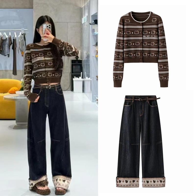 In-Stock Ruijia 2026 Autumn Collection Fair Isle Striped Sweater Cardigan 72801052 Wide-Leg Jeans 71302206 In-Stock Ruijia 2026 Autumn Collection Fair Isle Striped Sweater Cardigan 72801052 Wide-Leg Jeans 71302206