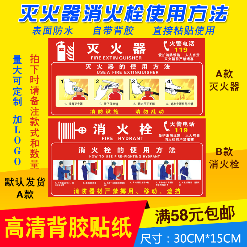 Method of use of fire hydrant fire extinguisher ID card fire box use an explanation sticker pvc plant