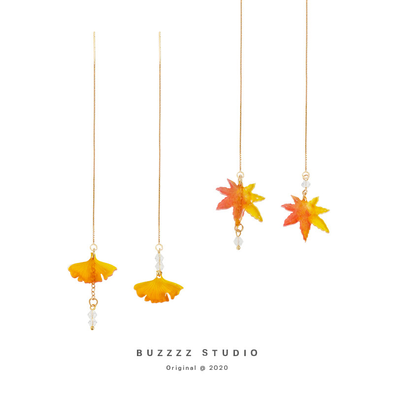 Ginkgo Leaf Maple Leaf Fall Foliage Fall 2020 New Products Tide Ear Neckline Ancient Wind Long Version Temperament Super Fairy Earrings Earrings