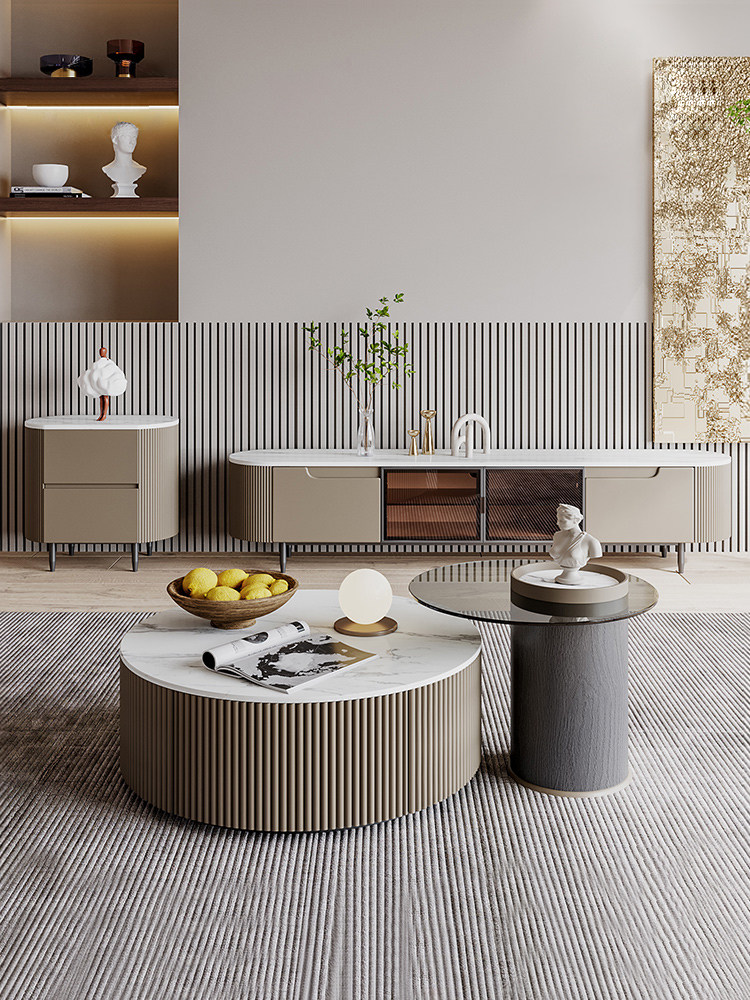 Minimalist rock plate Tea Table TV Cabinet Living-room Size Round Combination Light Lavish Minimalist Designer Web Red Wind Furniture